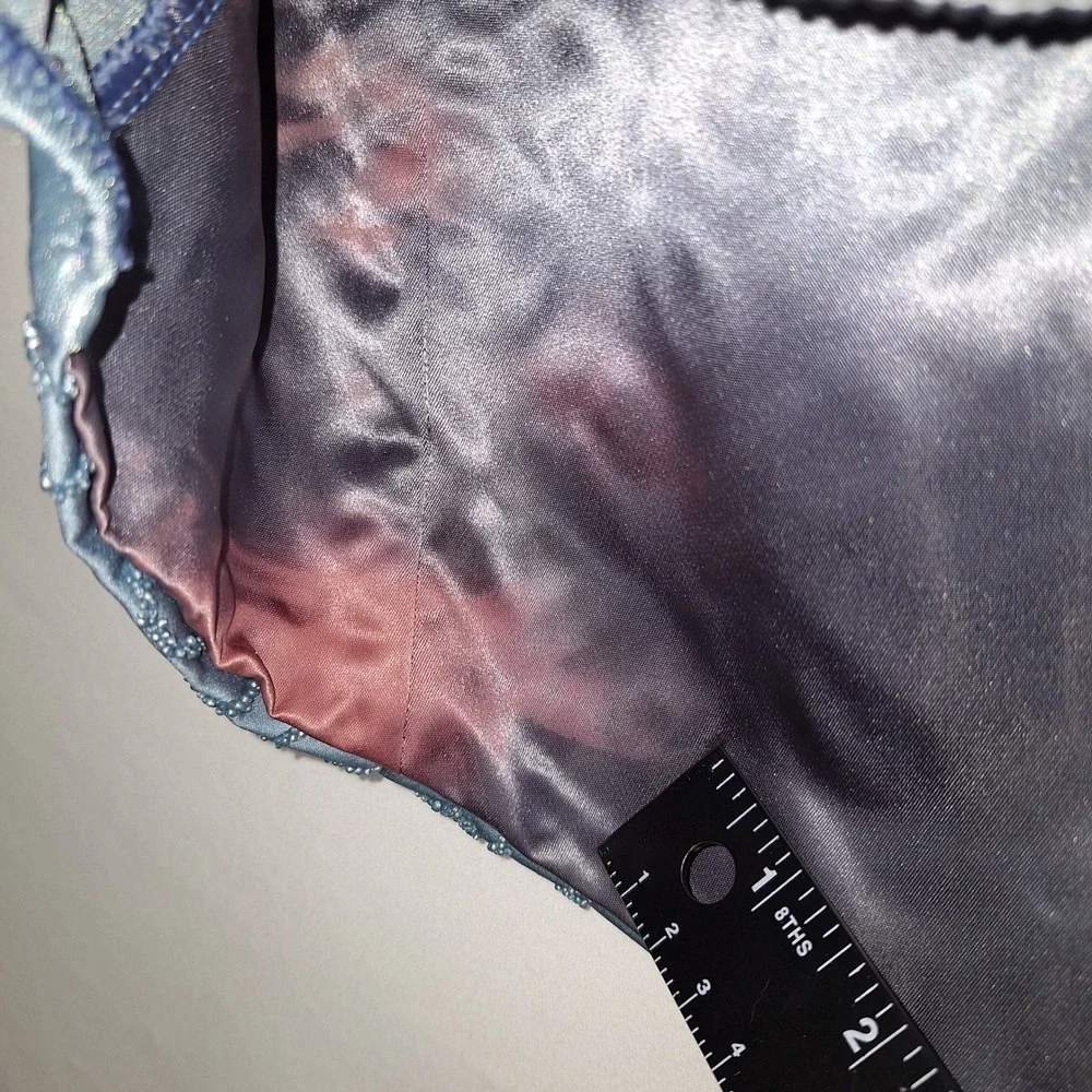 Curtain Call Costumes Blue Beaded Swirl Dance Top Pointed Hem Made in USA 10A